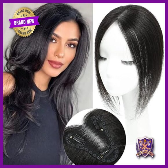 12 Inch Human Hair Topper for Thinning Hair, Lace Base No Bangs main image 6